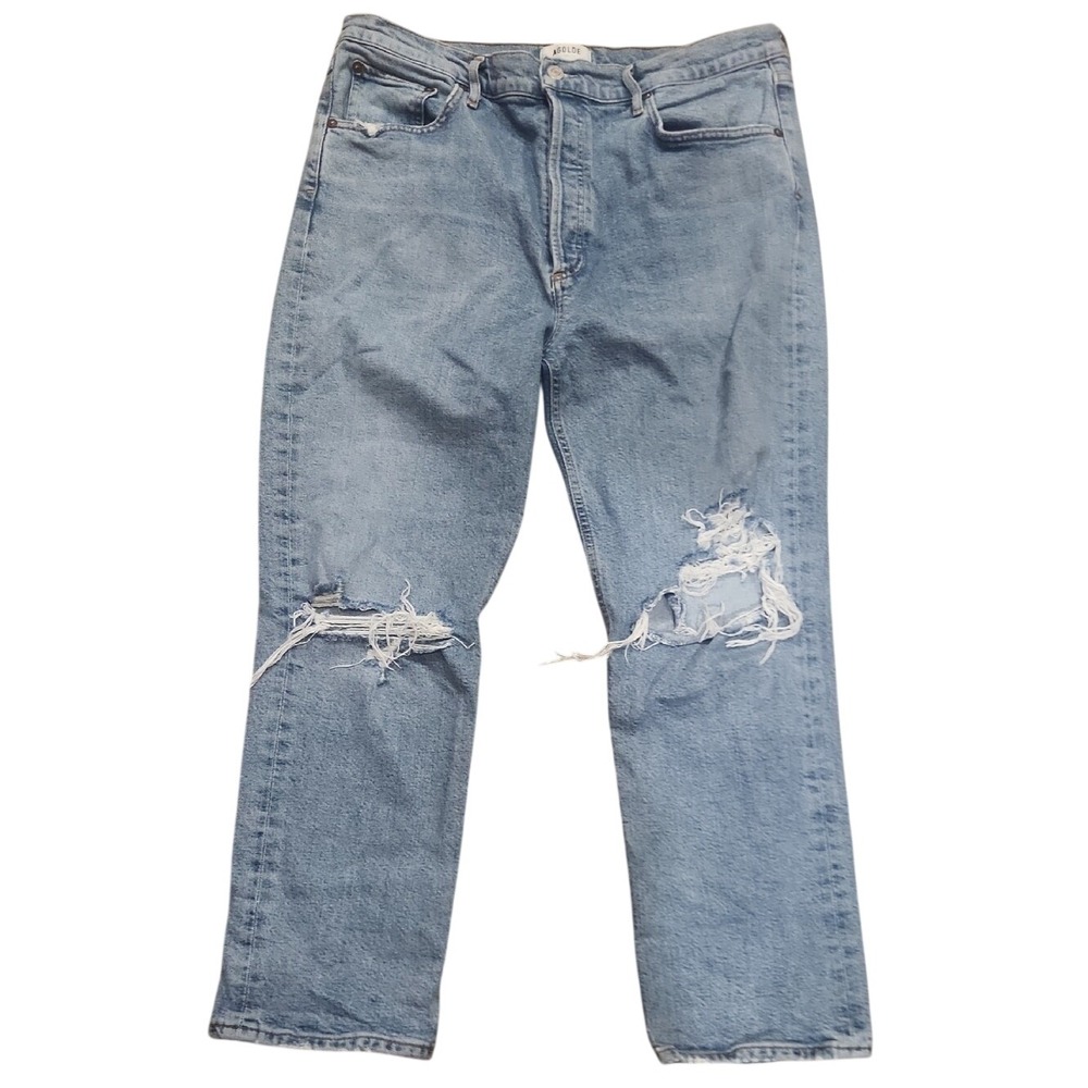 Agolde Riley High Rise Crop Straight Distressed 32 Classic Organic Ecocore‎ Jean
